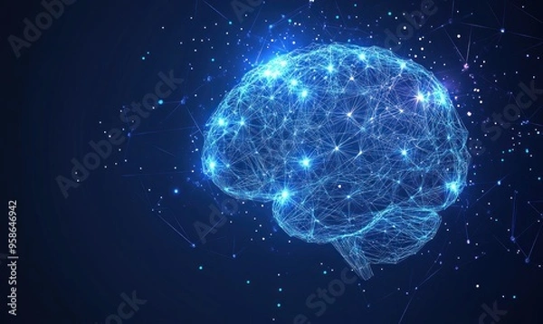 Fototapeta Abstract Brain with Lines and Glowing Nodes