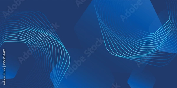 Obraz Modern abstract blue background with glowing geometric lines. Blue gradient hexagon shape design.