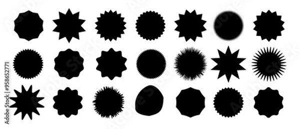 Fototapeta Starburst speech bubbles. Starburst, black price sticker sunburst icons. Black Sunburst. Flat vintage price tag stickers.Vector