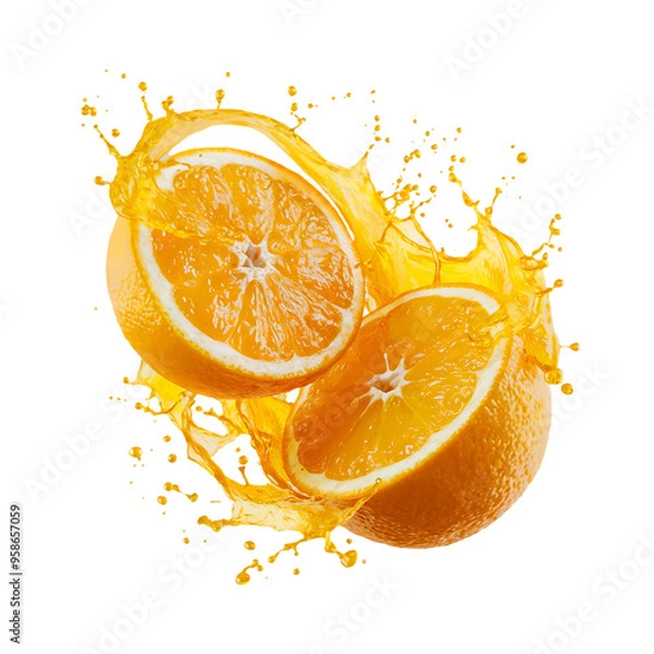 Fototapeta Fresh orange splash & orange liquid isolated on a transparent background by AI generative.