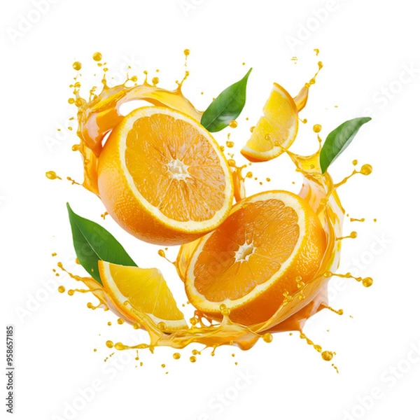 Fototapeta Fresh orange splash & orange liquid isolated on a transparent background by AI generative.