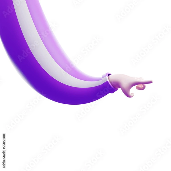 Fototapeta Hand pointing something flexible concept cartoon illustration isolated cut-out transparent background. 3d render
