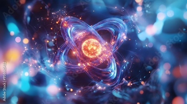 Fototapeta 59. Futuristic artistic view of a central nutrient atom with radiant, swirling molecular structures