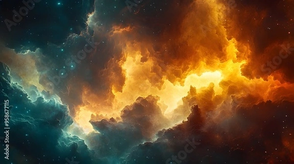 Fototapeta Cosmic Nebula with Stars and Dust Clouds