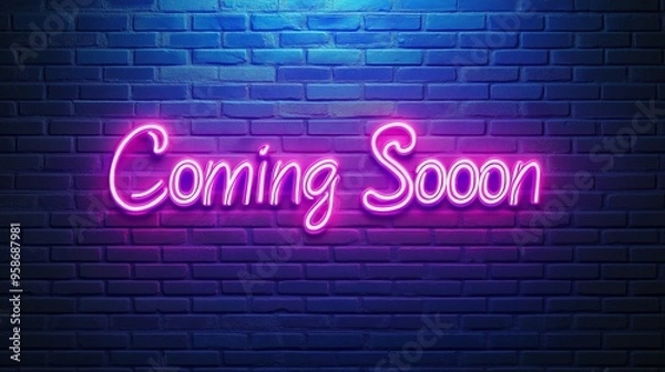 Fototapeta Coming Soon Retro Neon Sign on Trendy Background. AI Generative