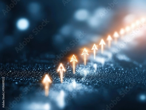 Fototapeta Abstract image of glowing arrows indicating growth and progress in a digital environment. Perfect for showcasing advancements.