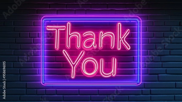 Fototapeta Thank you Retro Neon Sign on Trendy Background. AI Generative