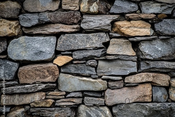 Fototapeta Close-up of a Rugged Stone Wall with Irregularly Shaped Rocks