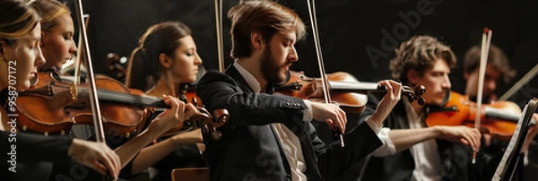 Fototapeta Harmonious Musical Ensemble: A group of musicians playing together, their instruments creating a melodious symphony.