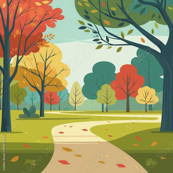 Obraz Colorful autumn trees in a beautiful autumn park. Flat style vector natural landscapes.