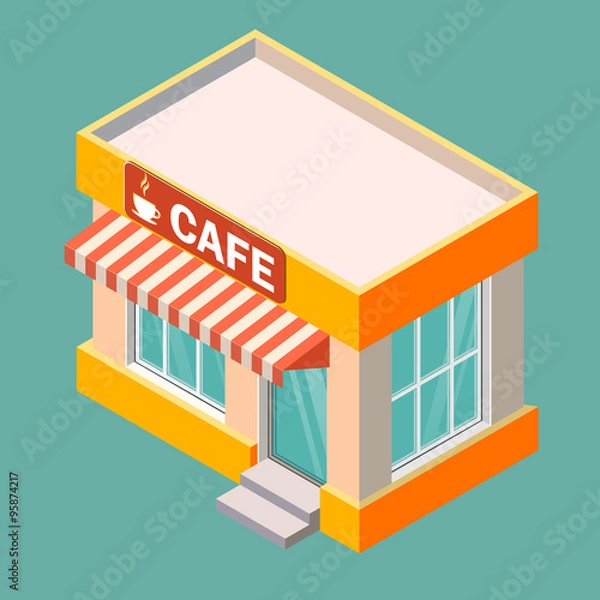 Obraz Isometric vector cafe building isolated on a white background.