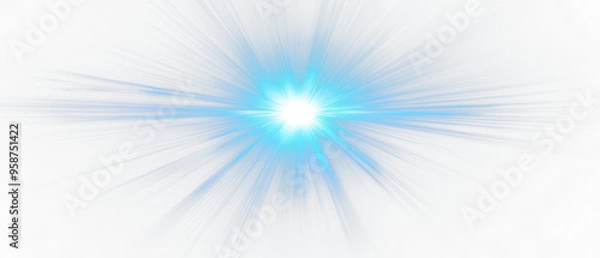 Fototapeta Blue light burst illuminating the darkness isolate on transparent background, cutout, png