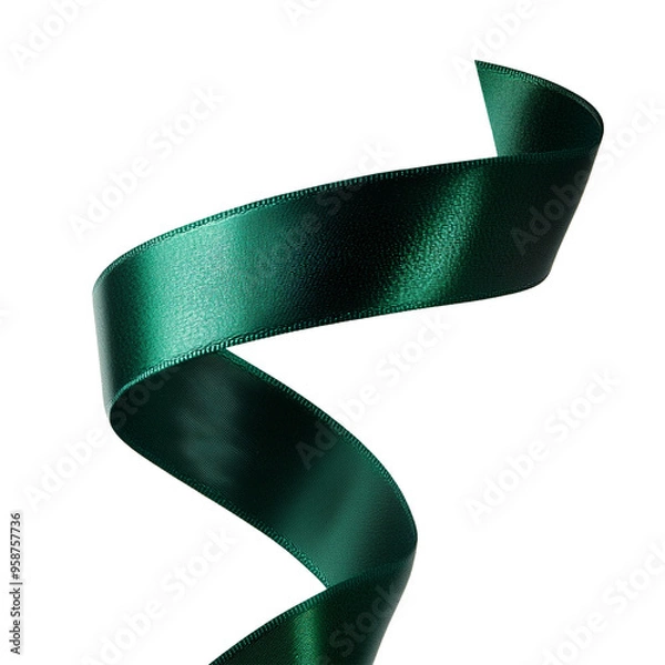 Obraz Flying twisted green ribbon for product display banner background template. Curly tape ribbon for Christmas product advertising