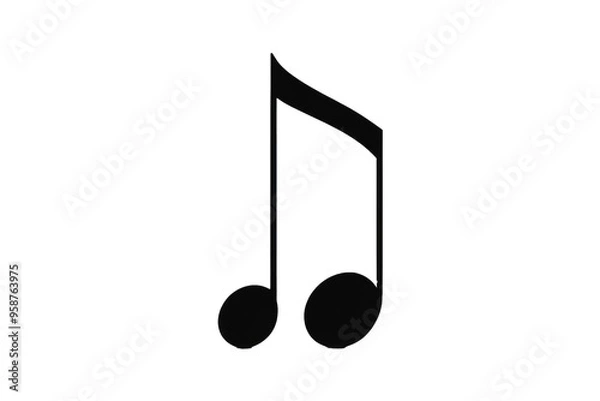 Obraz Single eighth note quaver isolated against a stark white backdrop, poised as the focal subject in a high-quality stock photograph, emphasized by defined bold lines, musically perfect, clarity