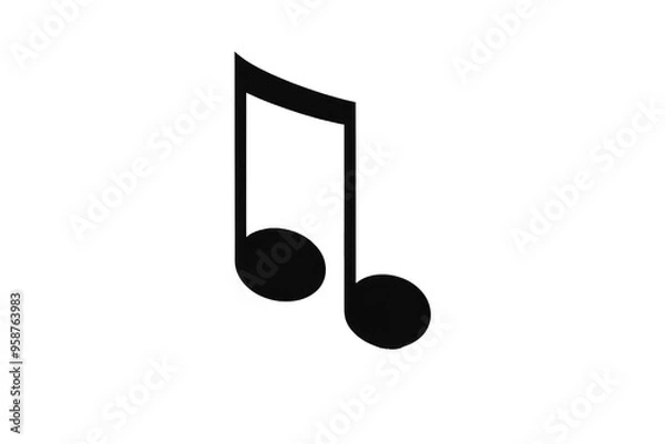 Fototapeta Single eighth note quaver isolated against a stark white backdrop, poised as the focal subject in a high-quality stock photograph, emphasized by defined bold lines, musically perfect, clarity