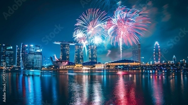 Fototapeta fireworks background at night party, new year's eve party