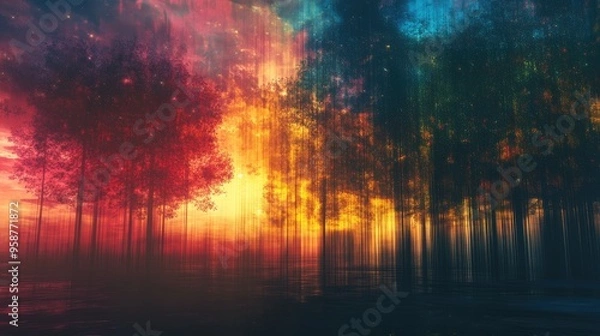 Fototapeta A captivating display of light and color at night, with abstract patterns and a mystic atmosphere that feels almost magical