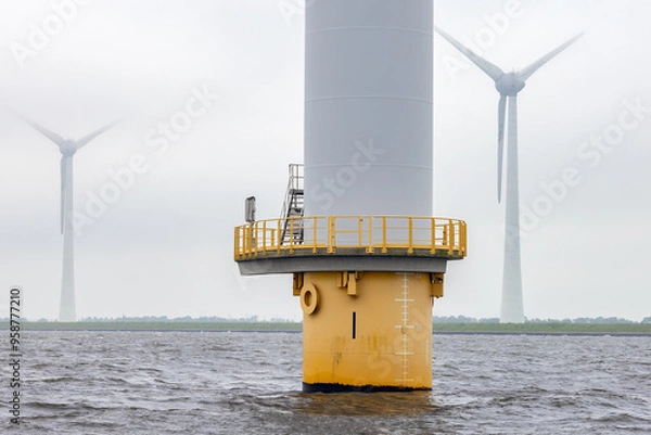 Obraz Offshore windfarm near Dutch coast with cloudy sky