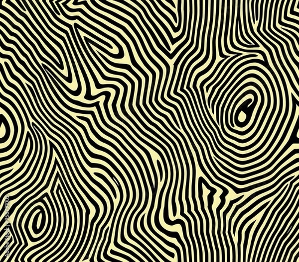 Fototapeta Abstract yellow and black wavy pattern with fluid, maze-like lines. Ideal for modern textiles, wallpapers, or creative backgrounds, and works seamlessly as a repeating design.