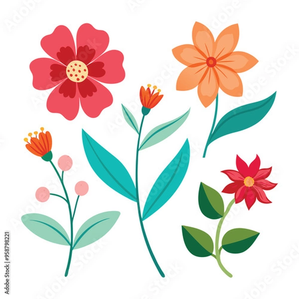 Fototapeta Set of isolated watercolor flower decoration Generative Ai