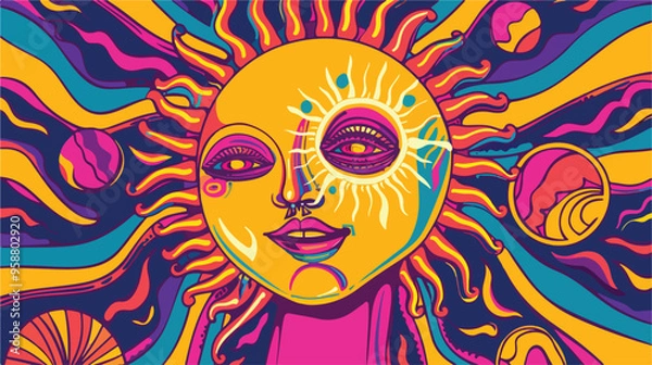 Fototapeta 1960s Psychedelic Art Bright Weird Abstract Poster