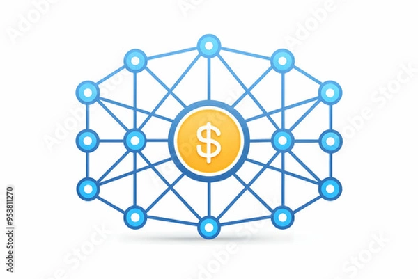 Obraz AI Neural Network and Financial Graph Concept - Abstract Vector Illustration Symbolizing Predictive Power of AI in Cost Management and Financial Analysis. Isolated on White Background. Technology and 