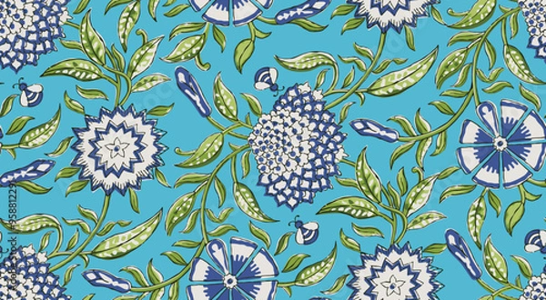 Fototapeta HAND DRAWN MUGHAL FLORAL JAIPUR PRINTS SEAMLESS PRINT DIGITAL PATTERN IN VECTOR