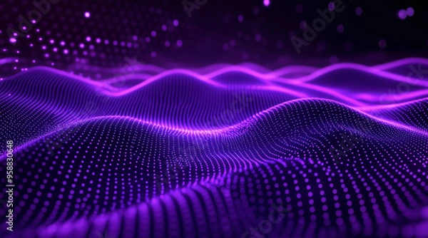 Fototapeta 3d hi-tech green circular dots topography futuristic background, 3d particles geometrical premium business tech background. Beautiful simple AI generated image