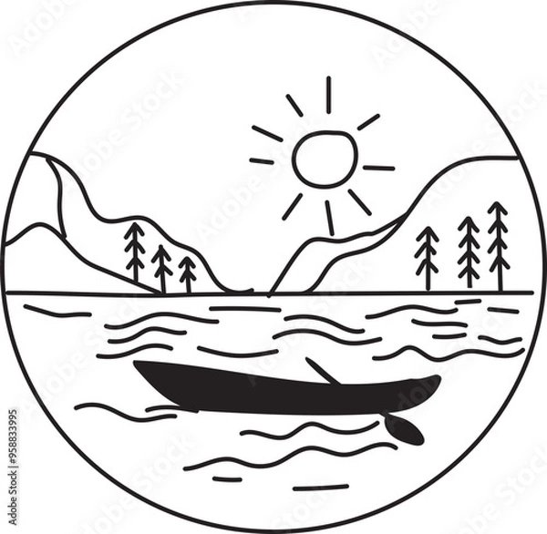 Fototapeta Hand drawn lake illustration on transparent background.
