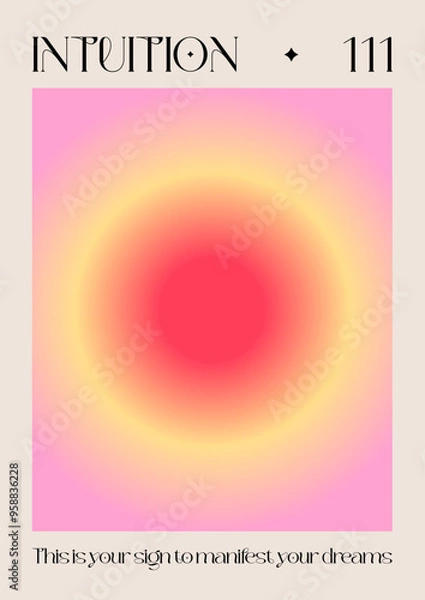 Fototapeta Modern abstract poster with Angel Numbers. Angel No 111 Intuition. Gradient aura, colorful and bright background, printable poster templates ready layout, trendy collection. Positive energy art