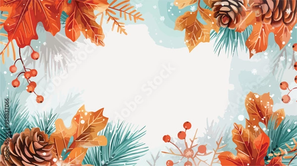 Obraz One of Winter Backgrounds with Leaves Cones and Snowflakes