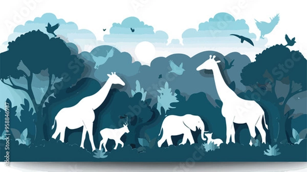 Obraz World Wildlife Conservation Day Elephant Giraffe Illustration