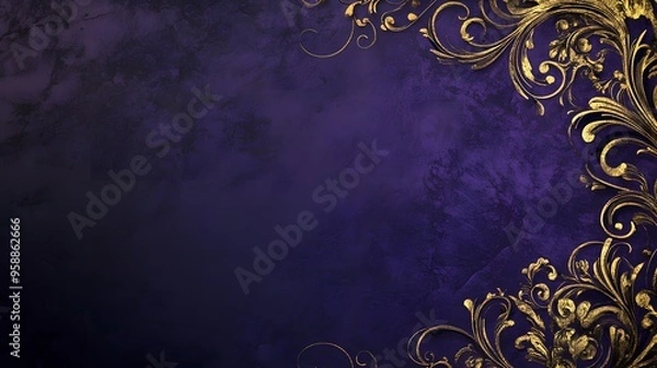Fototapeta A royal purple background with intricate gold detailing and a refined border for a luxury certificate