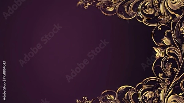 Fototapeta A regal purple background with gold foil patterns and a sophisticated border for a luxury certificate