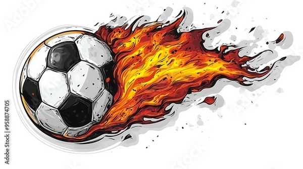 Fototapeta vector sticker logo soccer ball with flames