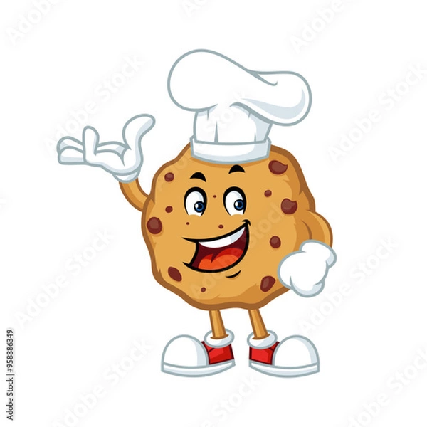 Obraz Happy cookie chef cartoon mascot character,  cute illustration, bakery, cooking.