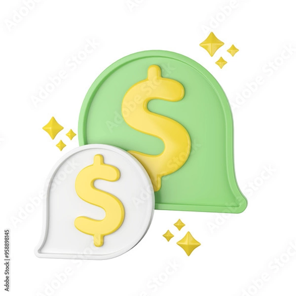 Fototapeta 3D Render of  Dollar Sign Chat Bubbles 