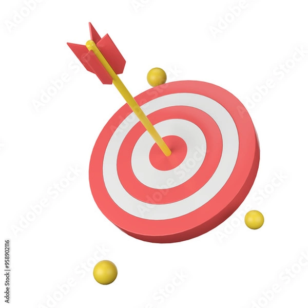 Fototapeta Bullseye: Arrow Strikes Target - 3D Rendered Icon of Success 