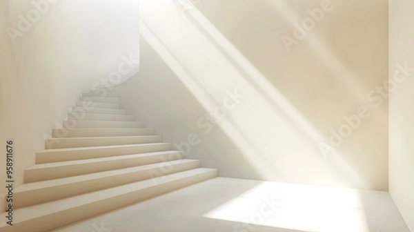 Fototapeta Minimalist White Staircase With Sunbeams