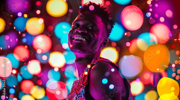 Fototapeta a man wearing a diversify color dress, posing with a smile