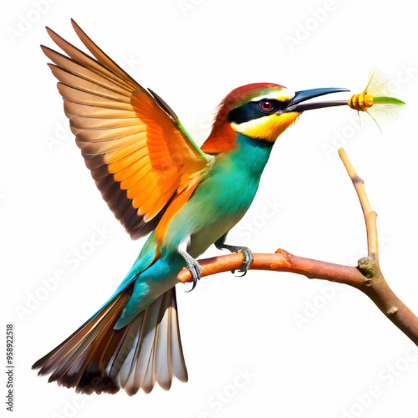 Fototapeta colorful bee eater trying to eat a flying insect o