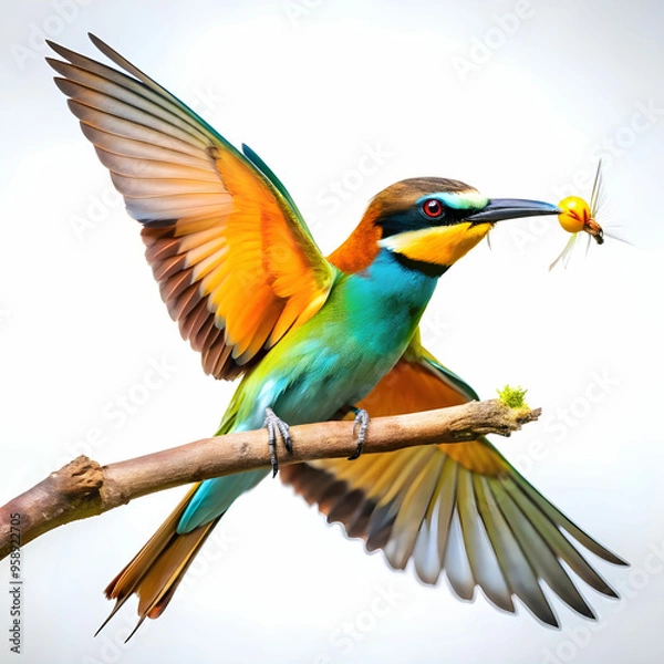 Fototapeta colorful bee eater trying to eat a flying insect o