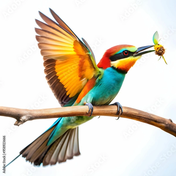 Fototapeta colorful bee eater trying to eat a flying insect o