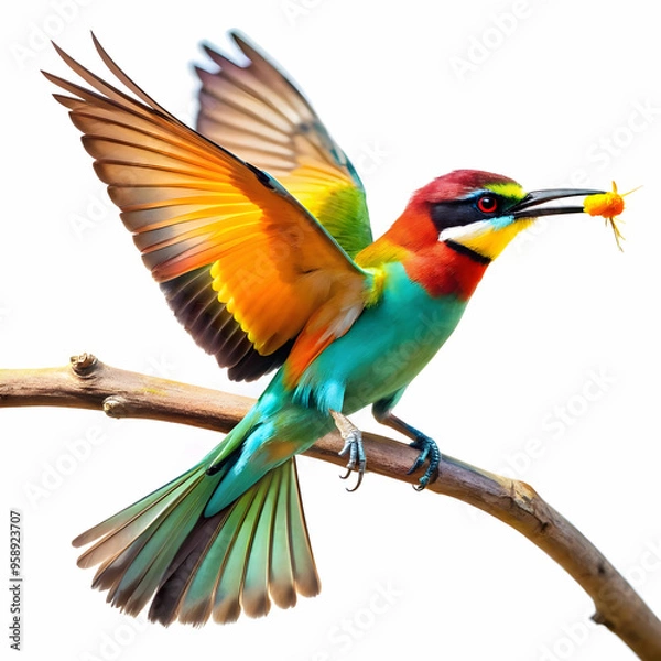 Fototapeta colorful bee eater trying to eat a flying insect o