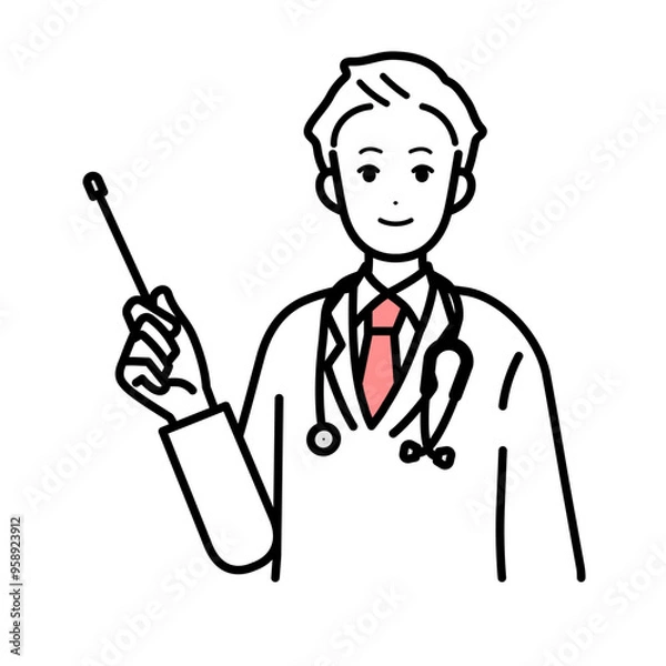Obraz 医師　指し棒を持って説明するイラスト