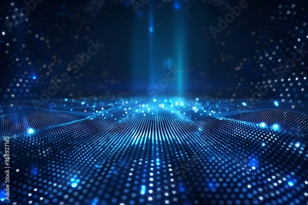 Fototapeta Digital encryption elegance: binary code matrix on dark blue canvas - A cybersecurity and cryptocurrency conceptual wallpaper, 
Abstract background with lots of light spots, blue dots against a dark 