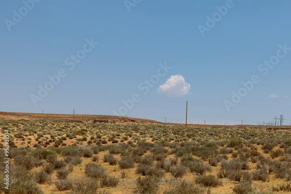 Obraz Electric pole and cloud in a southwestern landscape