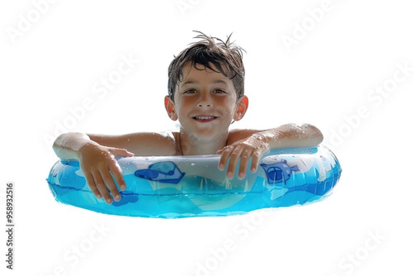 Obraz Child with inflatable tube swimming in a summer pool