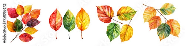 Fototapeta Colorful autumn leaves in various shapes and sizes, perfect for seasonal designs and nature-themed projects.
