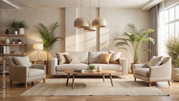 Fototapeta Soft, creamy beige tones envelop a serene and calming atmosphere, evoking feelings of warmth and comfort in a